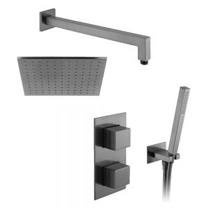 Vado Individual Tablet Notion Brushed Gunmetal Concealed 2 Outlet Thermostatic Shower Pack