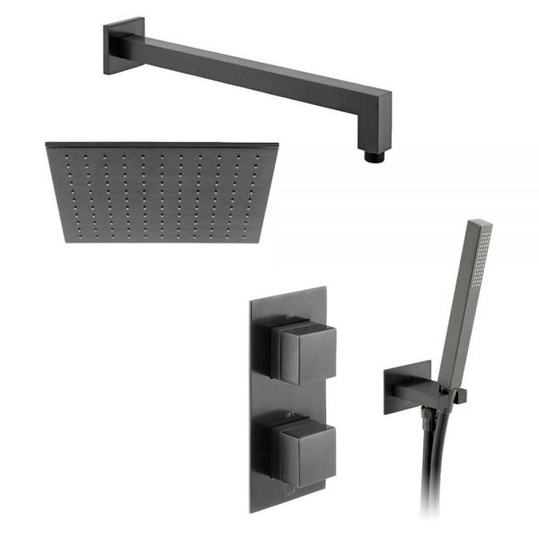 Vado Individual Tablet Notion Brushed Black Concealed 2 Outlet Thermostatic Shower Pack
