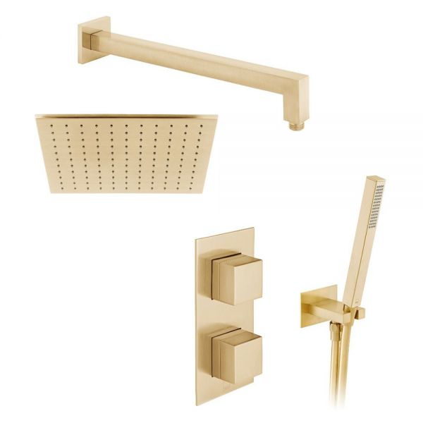 Vado Individual Tablet Notion Brushed Gold Concealed 2 Outlet Thermostatic Shower Pack