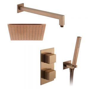 Vado Individual Tablet Notion Brushed Bronze Concealed 2 Outlet Thermostatic Shower Pack