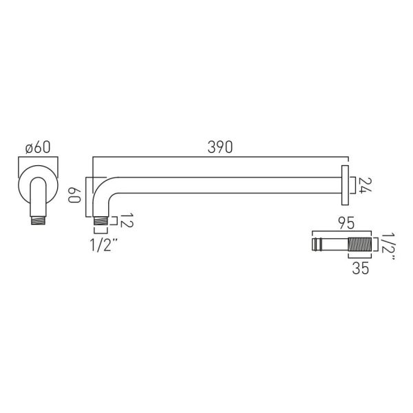 Vado Individual Brushed Gunmetal Round Wall Mounted Shower Arm #2