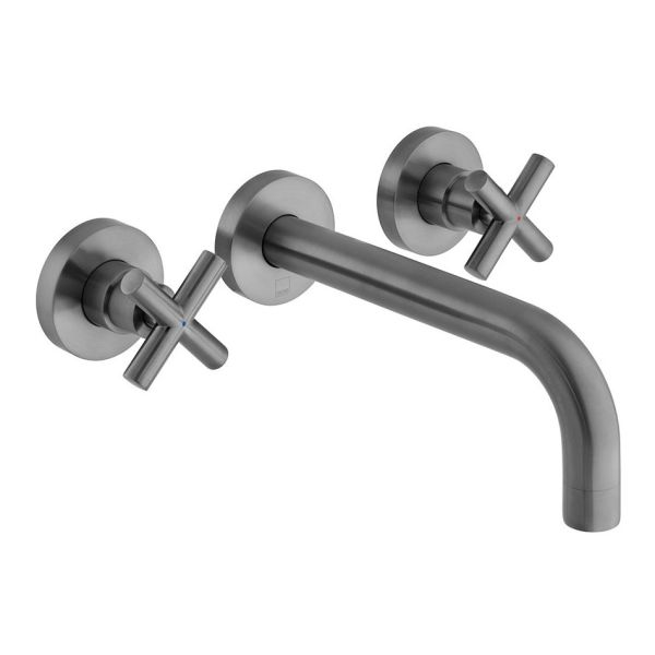 Vado Individual Elements Brushed Gunmetal 3 Hole Wall Mounted Basin Mixer Tap