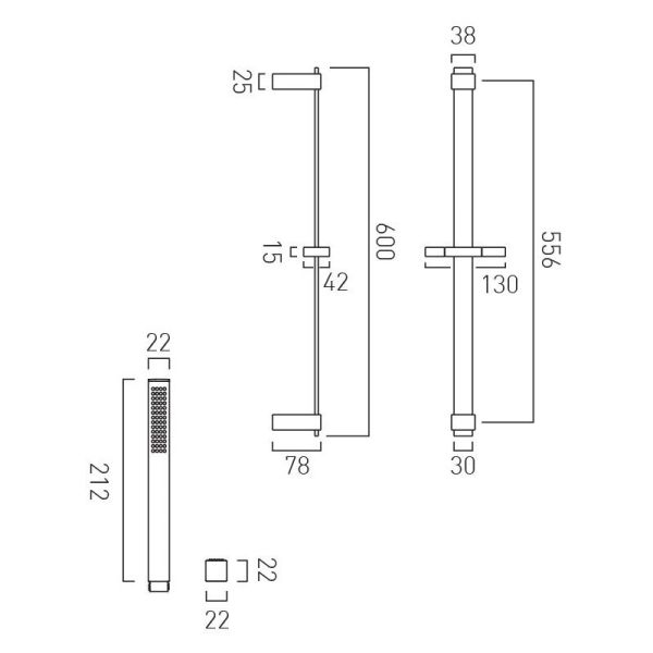 Vado Individual Brushed Gunmetal Square Slide Rail Shower Kit #2