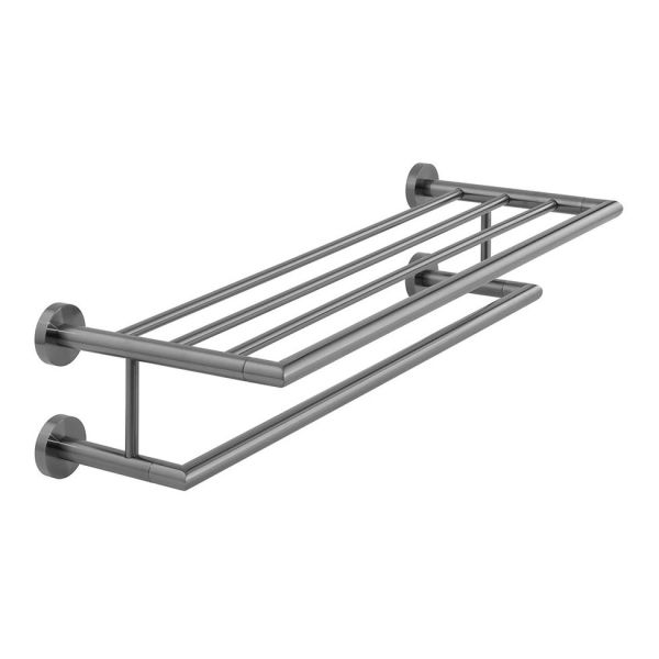 Vado Individual Spa Brushed Gunmetal Towel Shelf with Towel Rail 600mm