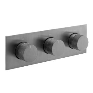 Vado Individual Tablet Knurled Brushed Gunmetal Horizontal Three Outlet Thermostatic Shower Valve