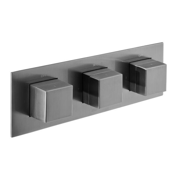 Vado Individual Notion Brushed Gunmetal Horizontal Three Outlet Thermostatic Shower Valve