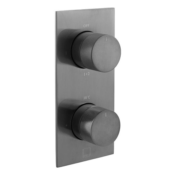Vado Individual Tablet Knurled Brushed Gunmetal Two Outlet Thermostatic Shower Valve