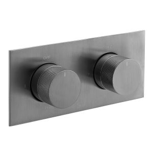 Vado Individual Tablet Knurled Brushed Gunmetal Horizontal Two Outlet Thermostatic Shower Valve