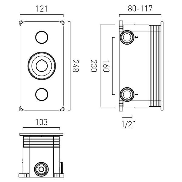 Vado Individual Zone Vertical Brushed Gunmetal 2 Outlet Push Button Thermostatic Shower Valve #2