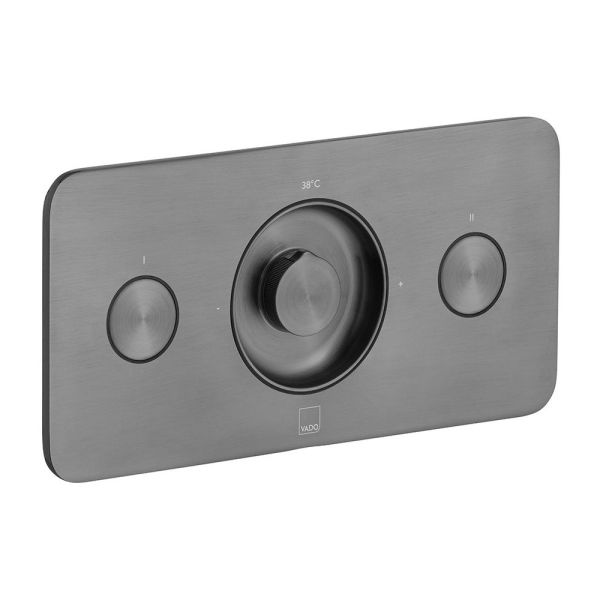Vado Individual Zone Horizontal Brushed Gunmetal 2 Outlet Push Button Thermostatic Shower Valve