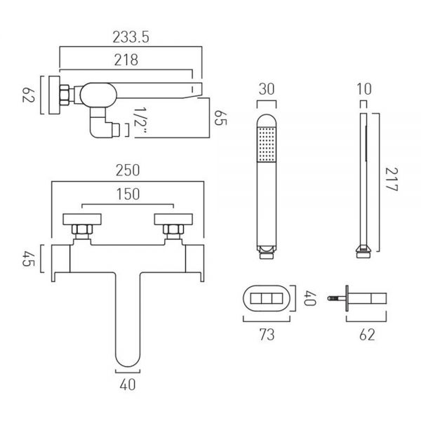 Vado Life Chrome Wall Mounted Thermostatic Bath Shower Mixer Tap #3
