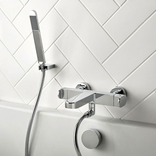 Vado Life Chrome Wall Mounted Thermostatic Bath Shower Mixer Tap #2
