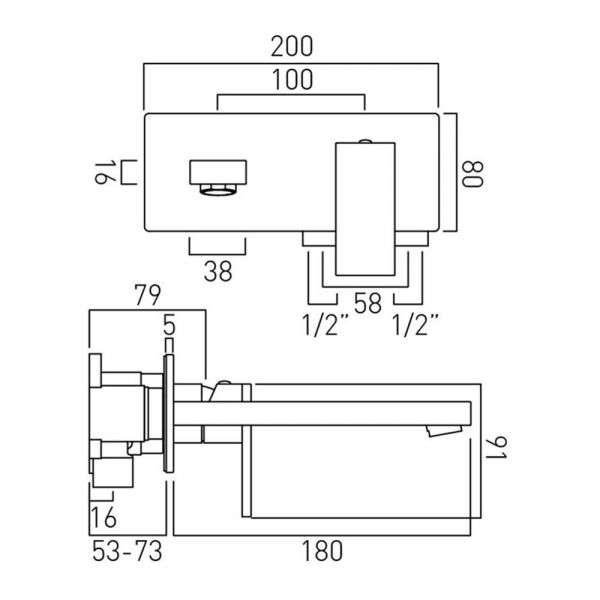 Vado Notion Chrome Wall Mounted Basin Mixer Tap with 180mm Spout #2
