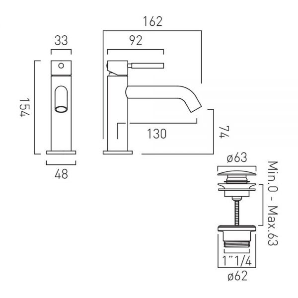 Vado Omika Slimline Chrome Mono Basin Mixer Tap with Universal Waste #4