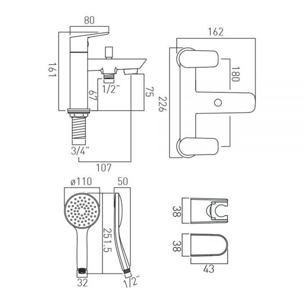 Vado Photon Chrome Bath Shower Mixer Tap #5