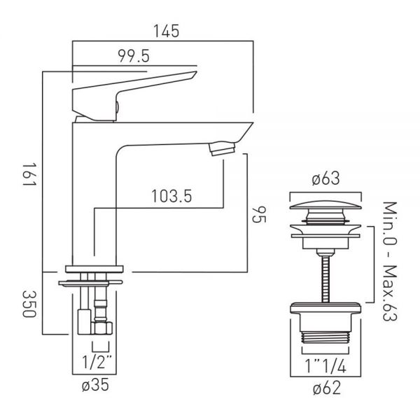 Vado Photon Chrome Mini Basin Mixer Tap with Universal Waste #2