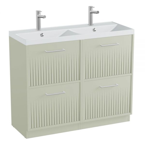 Vado Safari Floor Mounted Sage Green Fluted Vanity Unit 1000mm