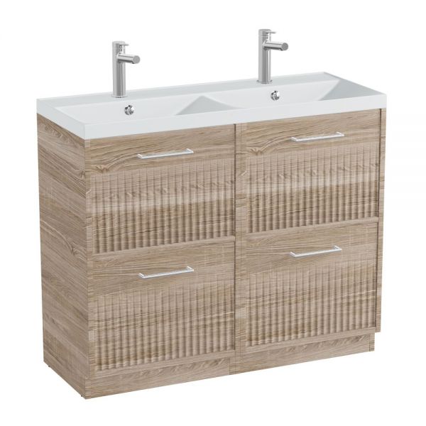 Vado Safari Floor Mounted Natural Oak Fluted Vanity Unit 1000mm