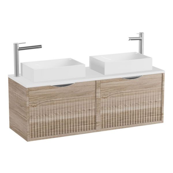 Vado Safari Wall Hung Natural Oak Fluted Vanity Unit 1200mm #2