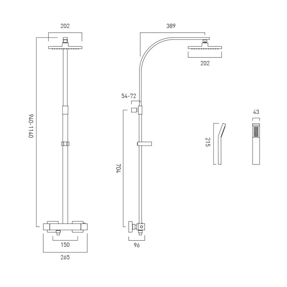 Vado Velo Square Thermostatic Shower Kit with Handset VEL149RRKSQCP