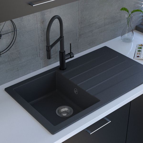 Reginox Valence Black 1 Bowl Granite Kitchen Sink 860 x 500mm #3