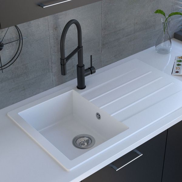 Reginox Valence White 1 Bowl Granite Kitchen Sink 860 x 500mm #3