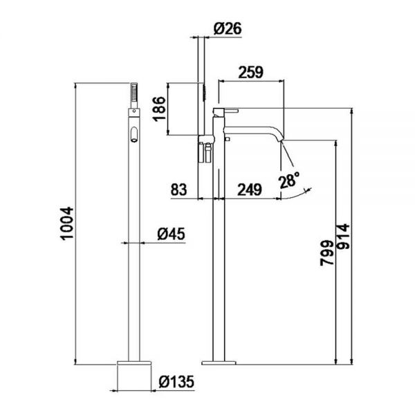 Vema Maira Matt Black Floor Standing Bath Shower Mixer Tap #2