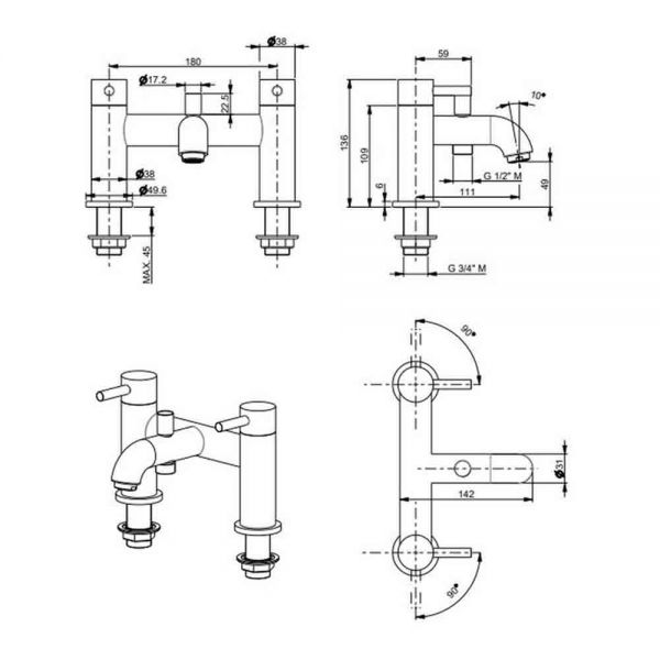 Vema Maira Matt Black Bath Shower Mixer Tap #2