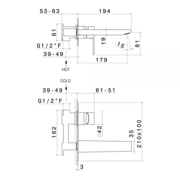 Vema Timea Chrome Wall Mounted Basin Mixer Tap #2