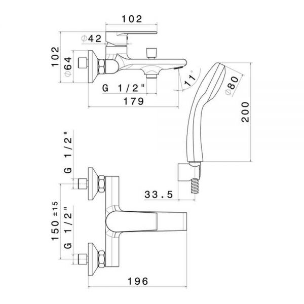 Vema Timea Chrome Wall Mounted Bath Shower Mixer Tap #2