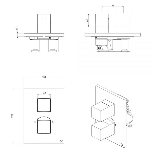 Crosswater Water Square Crossbox Chrome Two Outlet Thermostatic Shower Valve #2