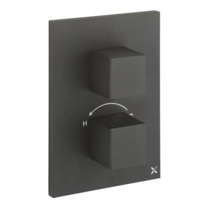 Crosswater Water Square Crossbox Matt Black Two Outlet Thermostatic Shower Valve