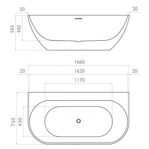 Waters Baths Loche 1660mm Back to Wall Double Ended Bath #7