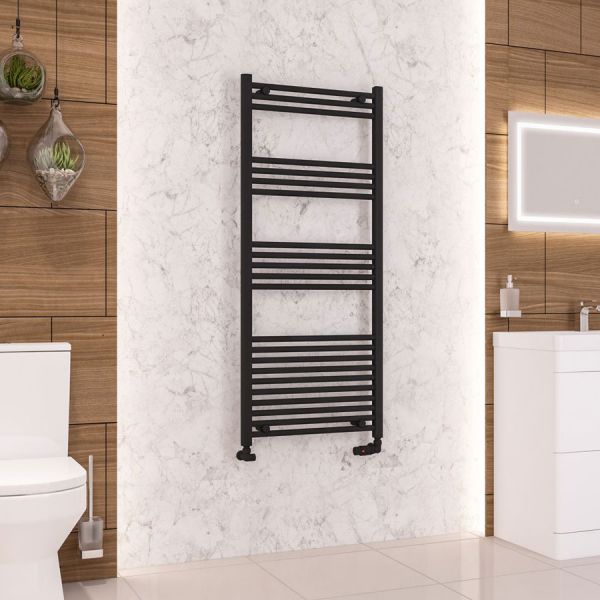 Eastbrook Wendover 1400 x 600 Straight Matt Black Towel Rail #2