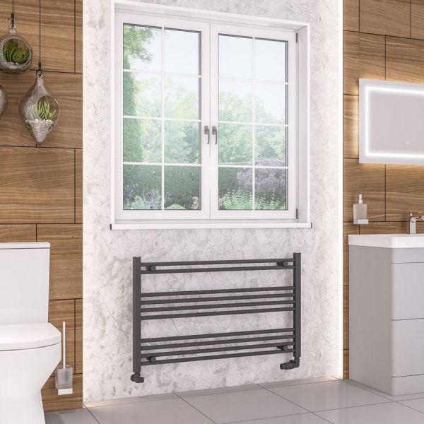 Eastbrook Wendover 600 x 1000 Horizontal Straight Matt Anthracite Towel Rail #2