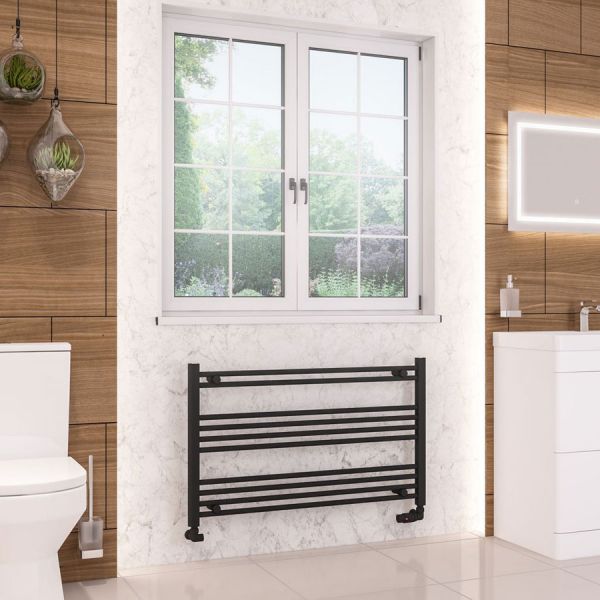 Eastbrook Wendover 600 x 1000 Horizontal Straight Matt Black Towel Rail #2