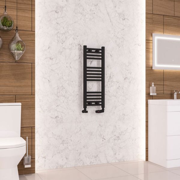 Eastbrook Wendover 800 x 300 Straight Matt Black Towel Rail #2