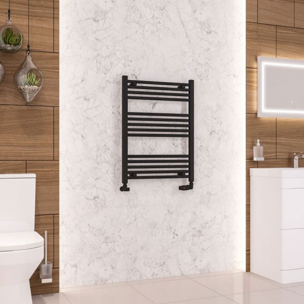 Eastbrook Wendover 800 x 600 Straight Matt Black Towel Rail #2