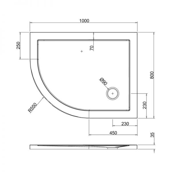 Britton Zamori 1000 x 800 Left Hand Offset Quadrant Shower Tray Z1199 #2