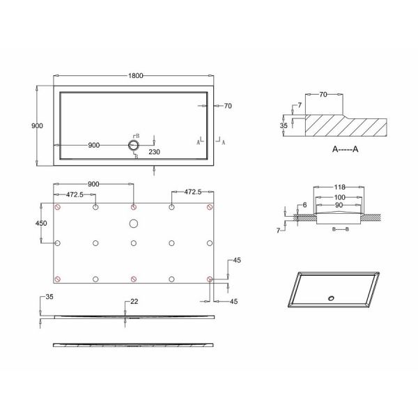 Britton Zamori 1800 x 900 Rectangular Anti Slip Shower Tray Z1245A #2