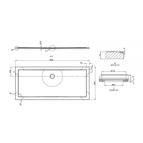 Britton Zamori 1800 x 800 Rectangular Shower Tray Z1343 #2