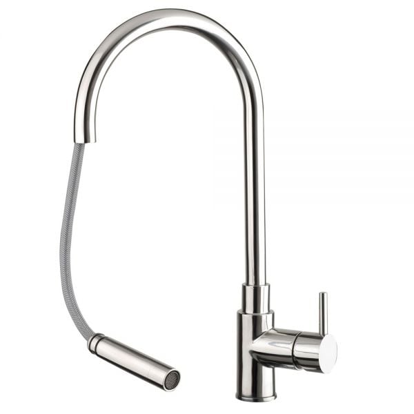 JTP Zecca Stainless Steel Pull Out Kitchen Mixer Tap with Swivel Spout