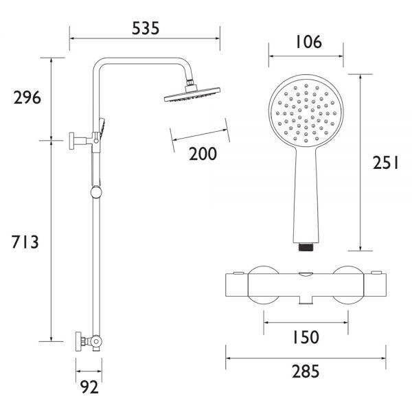 Bristan Zing2 Chrome Adjustable Thermostatic Rigid Riser Diverter Bar Shower Kit #9