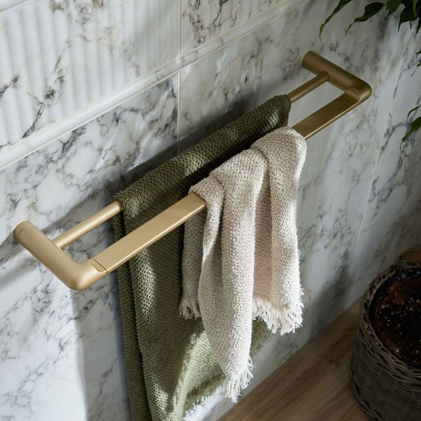 Vado Zoo satin Brass Double Towel Rail 600mm #2