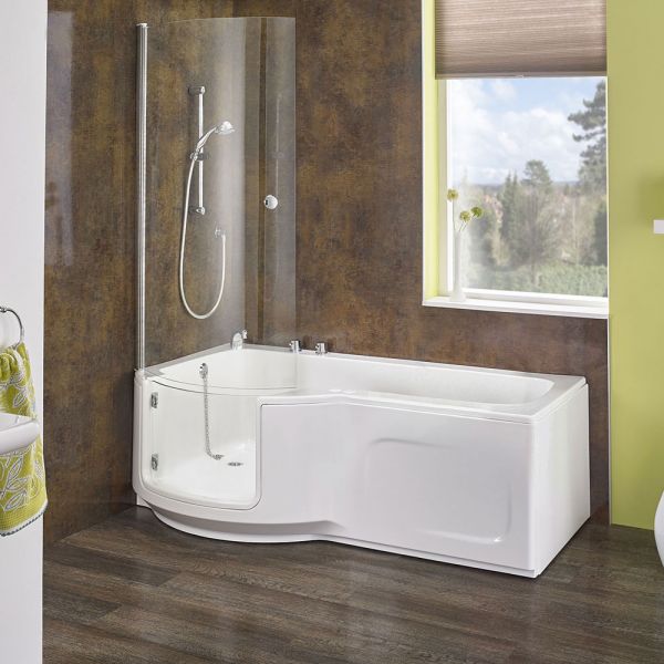 Indiana 1700 Easy Access Walk In Shower Bath with Glass Door and Bath Screen