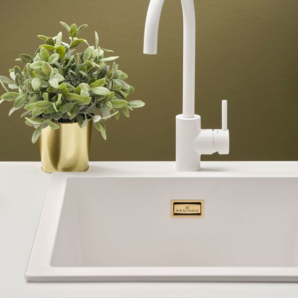 Reginox Amsterdam White 1 Bowl Granite Kitchen Sink 460 x 460mm #2