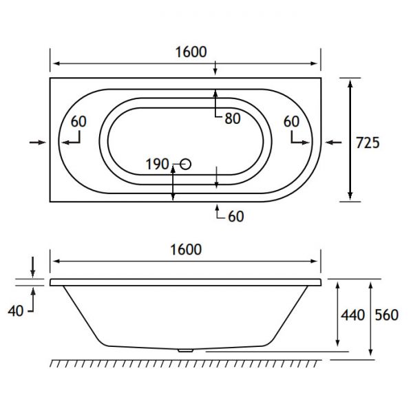 Eastbrook Beauforte Reinforced Biscay 1600 x 725 Left Hand Double Ended Bath #2