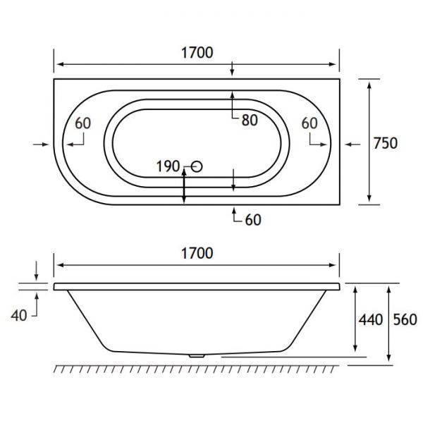 Eastbrook Biscay 1700 x 750 Right Hand Double Ended Bath #2