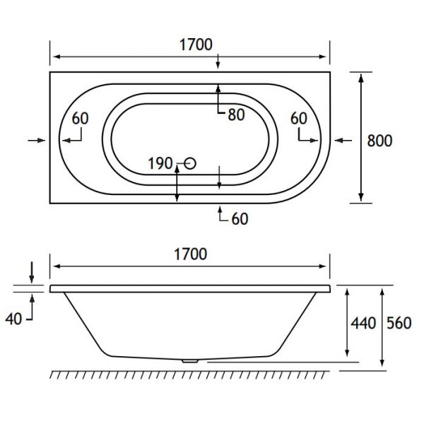 Eastbrook Beauforte Reinforced Biscay 1700 x 800 Left Hand Double Ended Bath #2