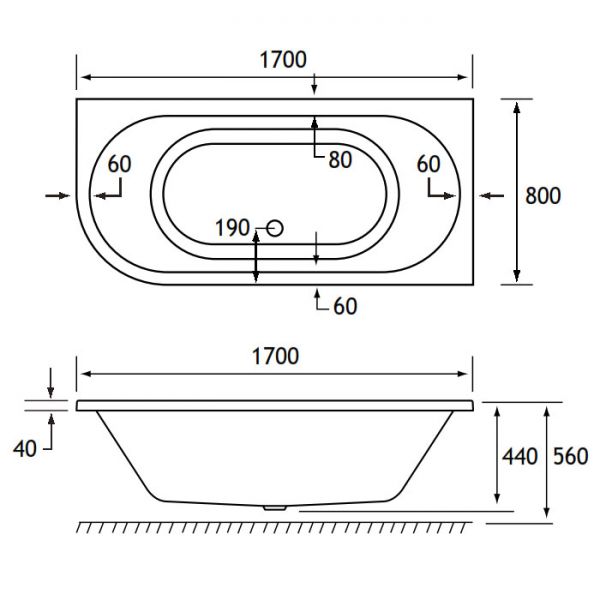 Eastbrook Beauforte Reinforced Biscay 1700 x 800 Right Hand Double Ended Bath #2